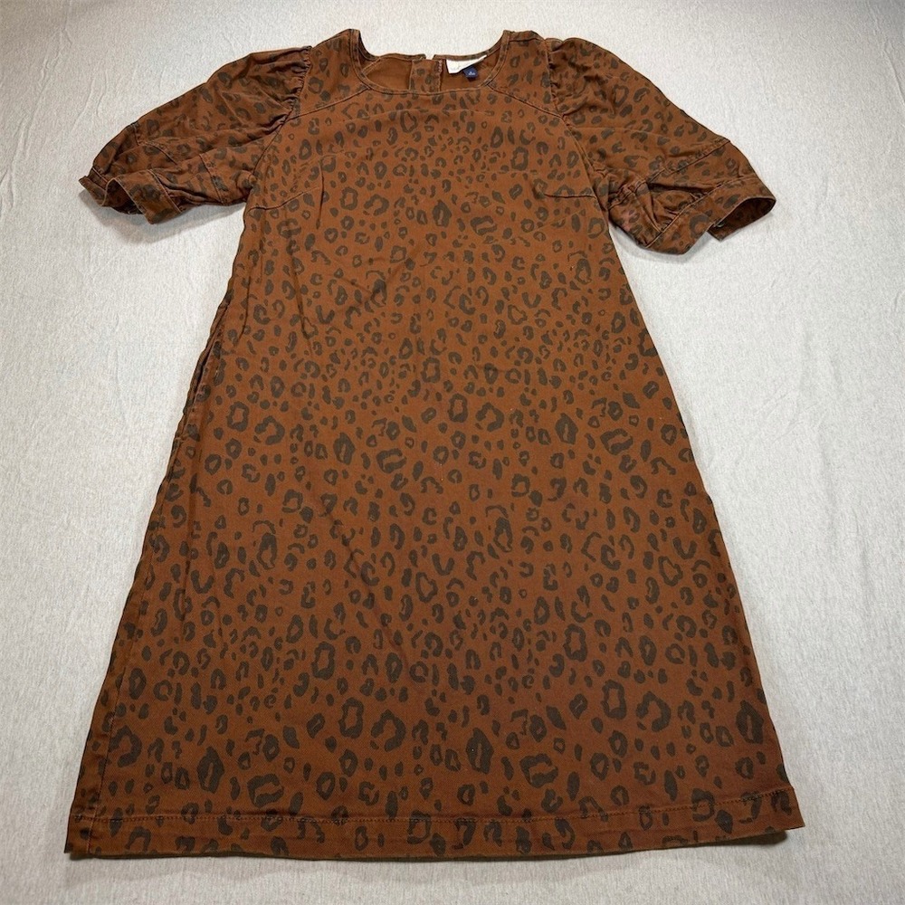 Universal Thread Dress Womens S Brown Leopard Print Denim Shift Mini